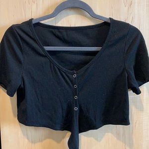 Black Button Up Crop with wrap around straps